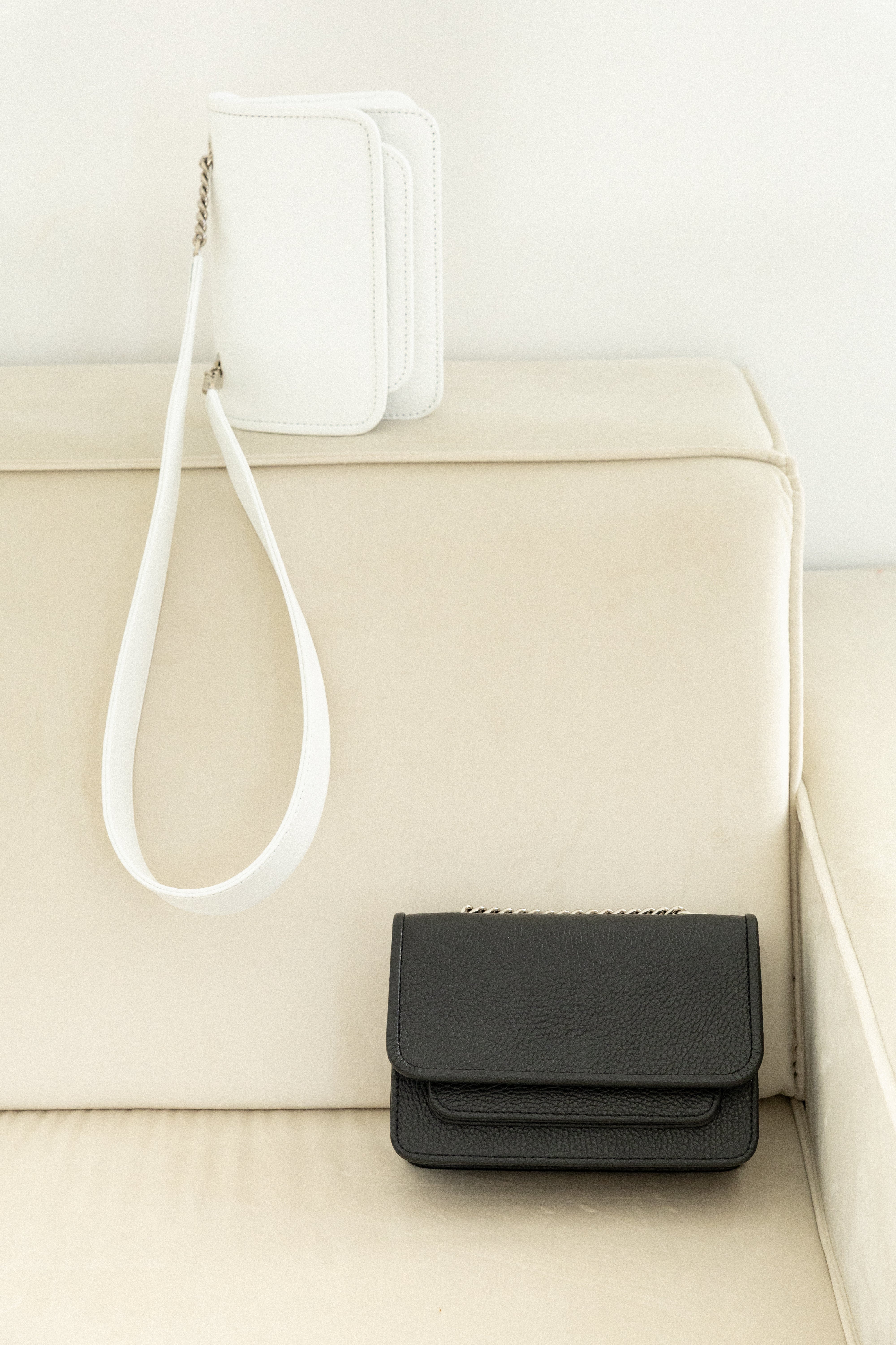 Mini Bag White with Leather Handle