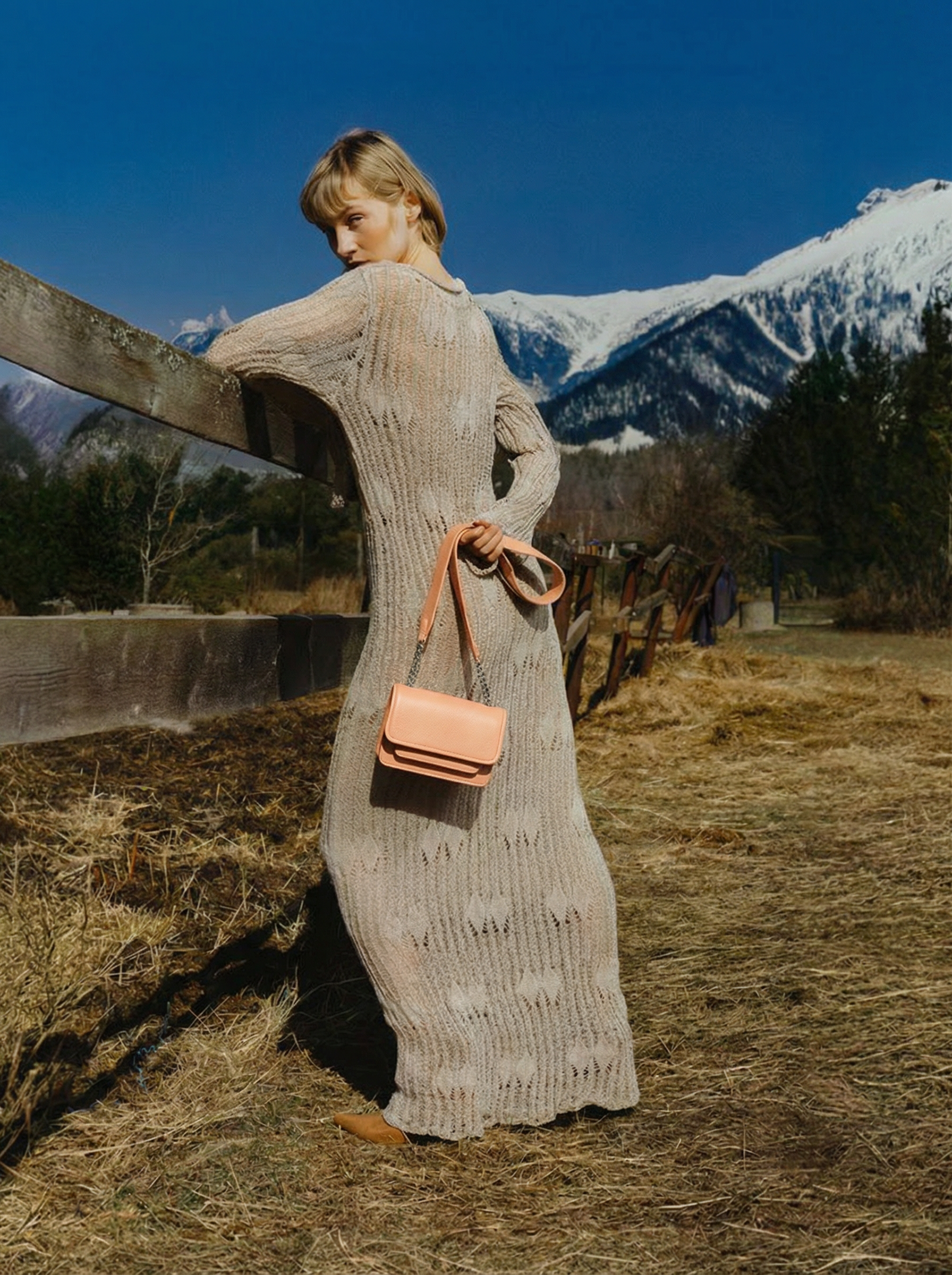 Mini Bag Peach with Leather Handle