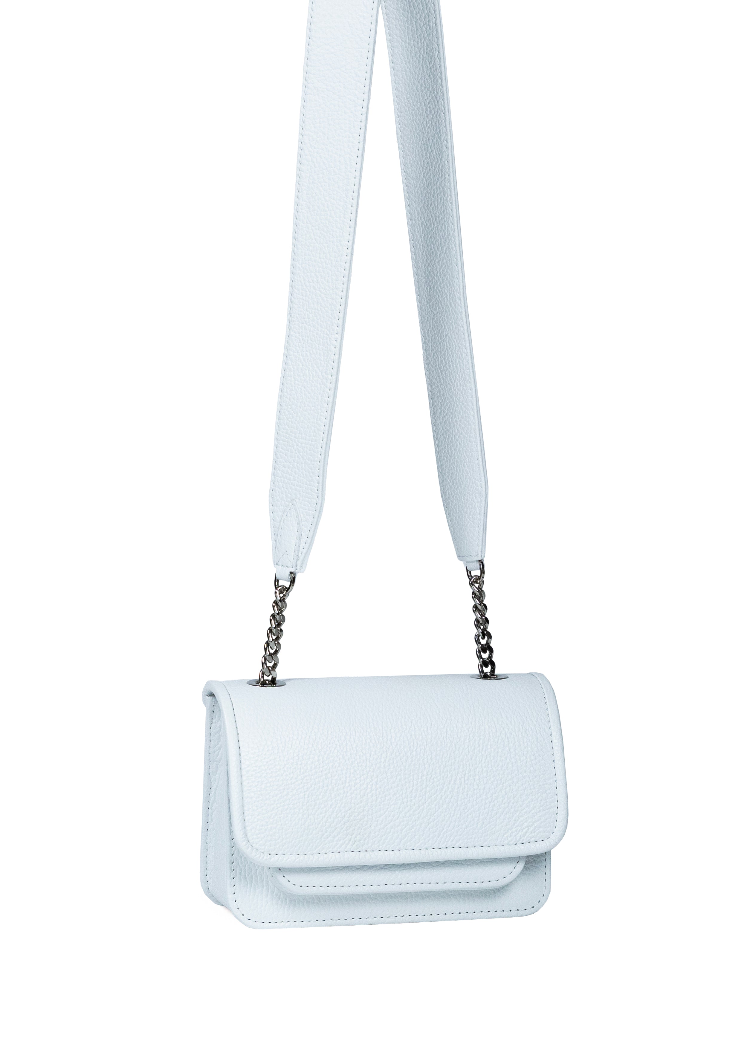 Mini Bag White with Leather Handle