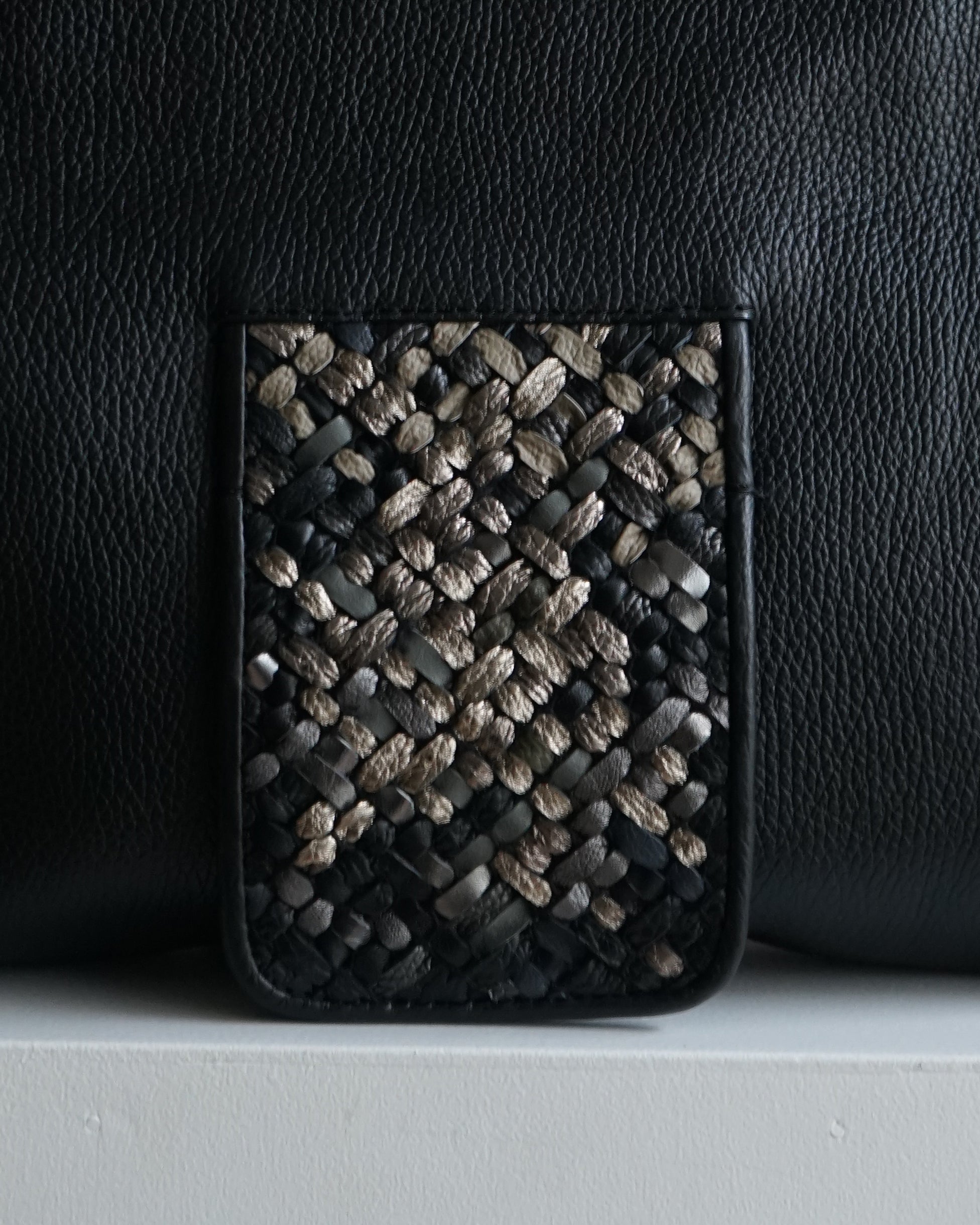 Black Pillow Bag with Handwoven Accent