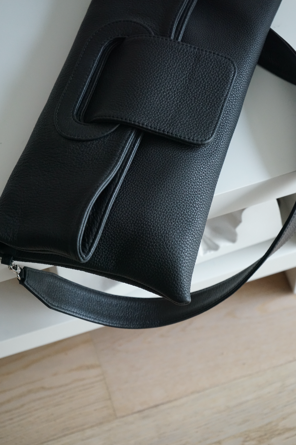 Black Pillow Bag with Handwoven Handle
