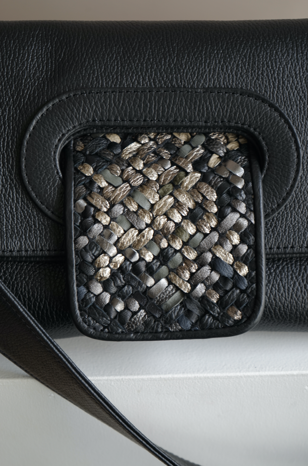 Black Pillow Bag with Handwoven Accent