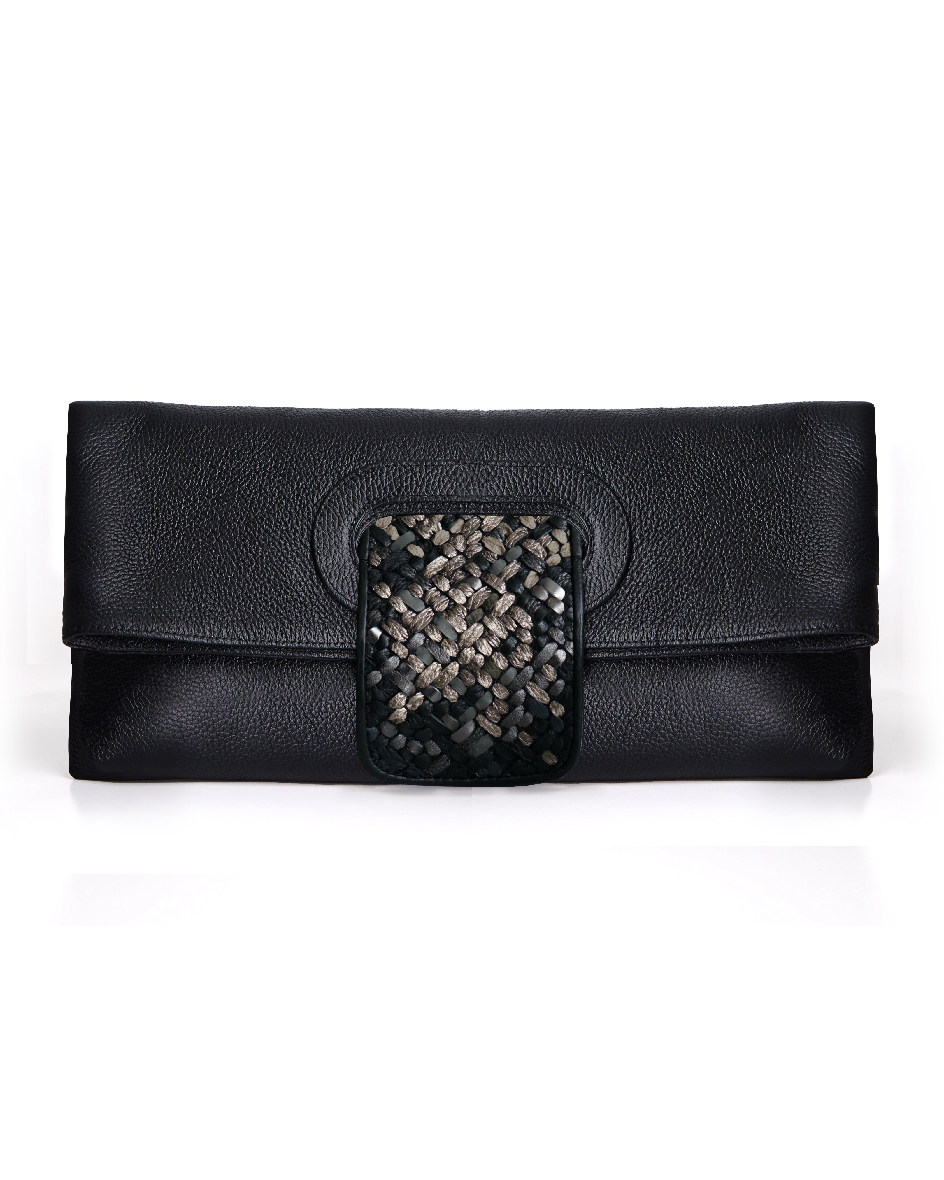 Black Pillow Bag with Handwoven Accent