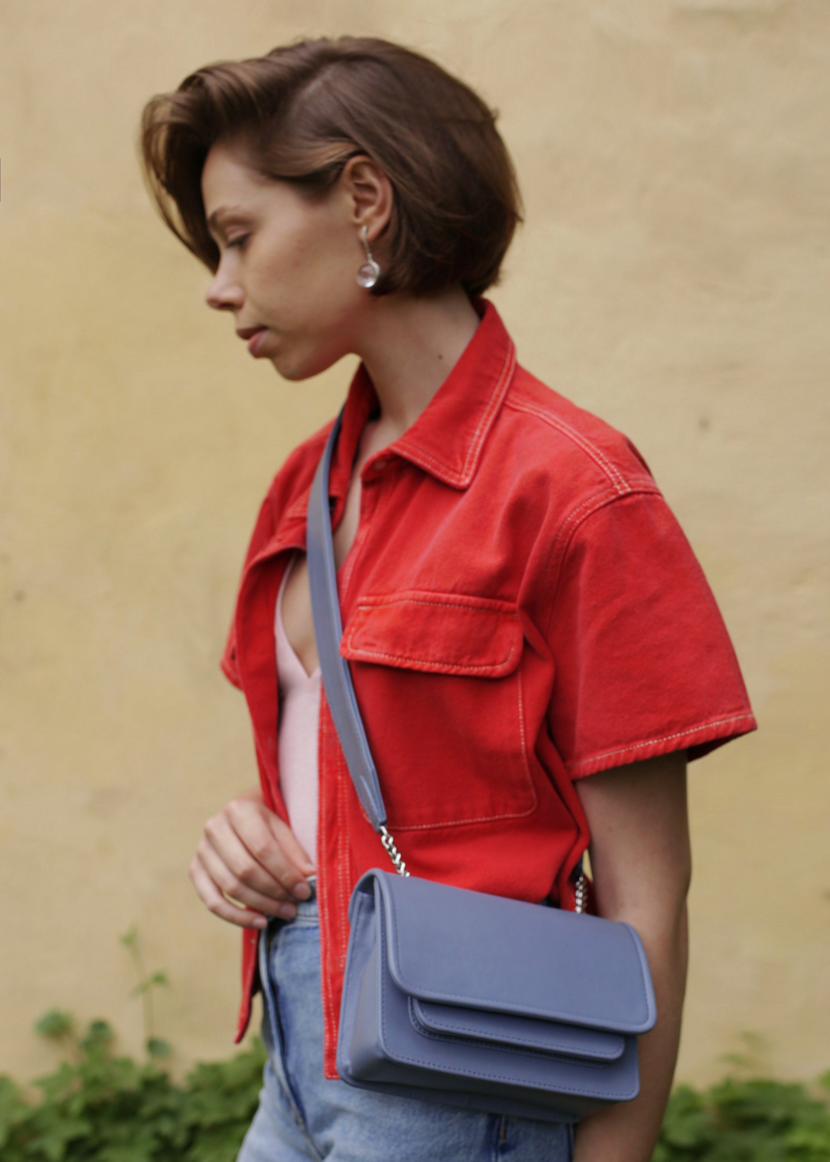 Mini Bag Light Blue with Leather Handle